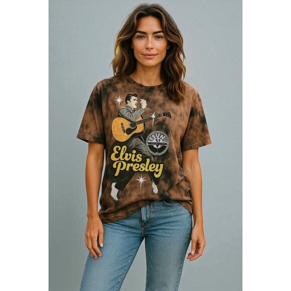 Vintage-Inspired Elvis Presley Brown Tie-Dye Graphic T-Shirt - Picture 1 of 9